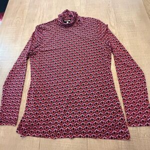 The GET Women XL Pink Orange Geometric Mesh Turtleneck Long Sleeve Top Print